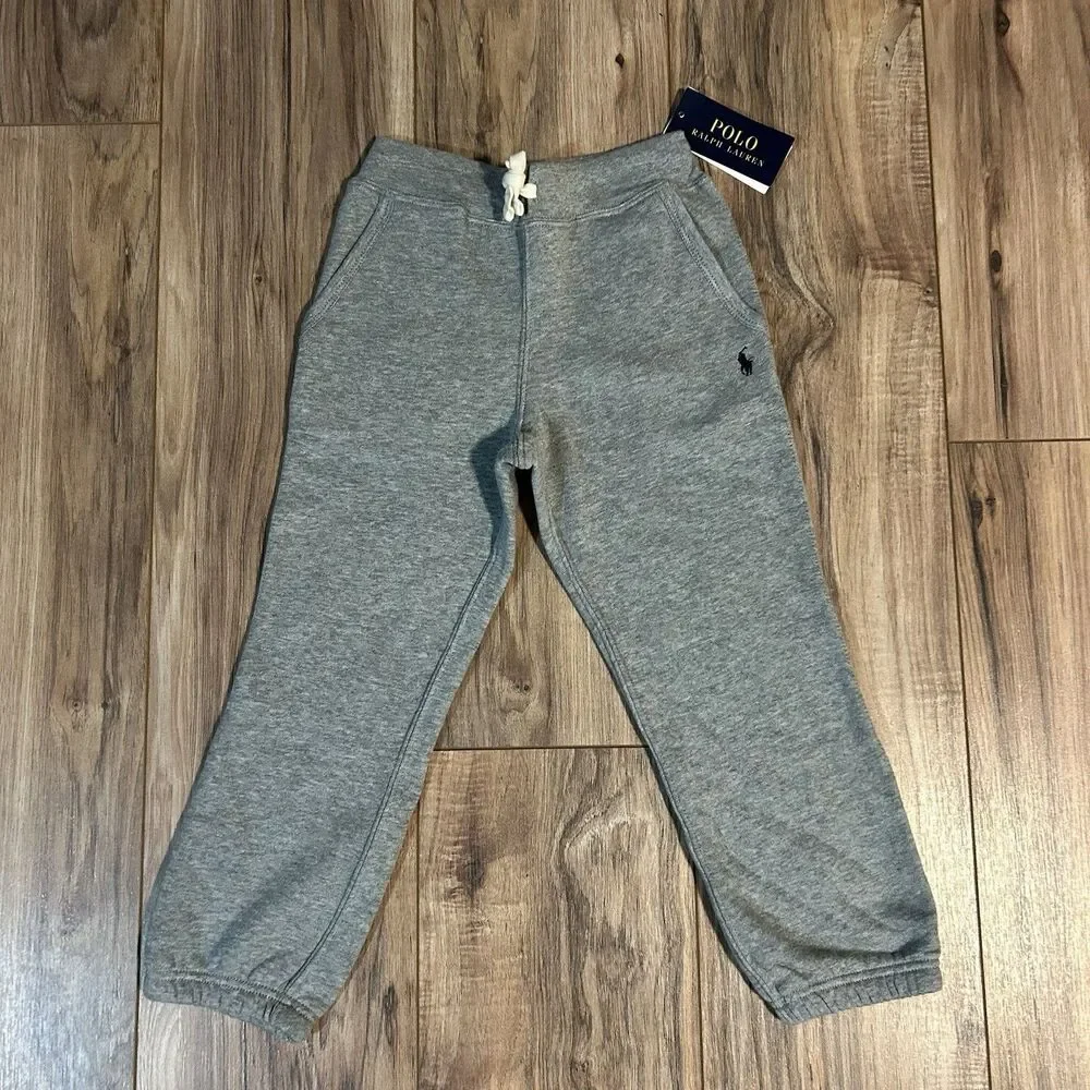 Polo Ralph Lauren Boys Size 5 Gray Jogger Sweatpants Pony Logo NWT